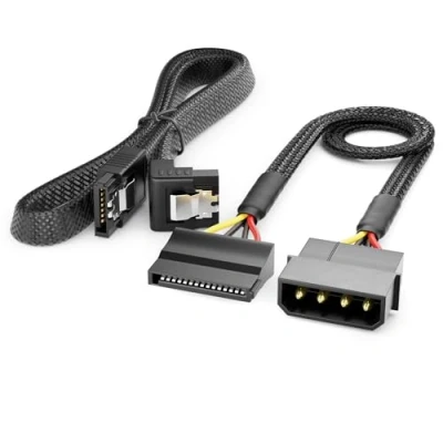 Abbildung von deleyCON 30cm 4 pin Molex auf 15 SATA Kabel Set inkl. 60cm gewinkelt 3 Datenkabel 6 Gbit/s Mainboard Festplatte HDD SSD PC Stromversorgung Schwarz