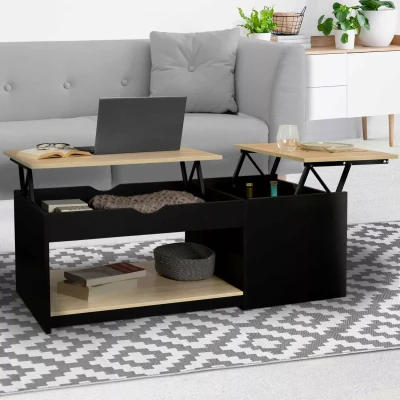 Abbildung von IDMarket Couchtisch mit 2 klappbaren Platten, rechteckig, EYLA Truhe, Holz, schwarz und Buchenoptik