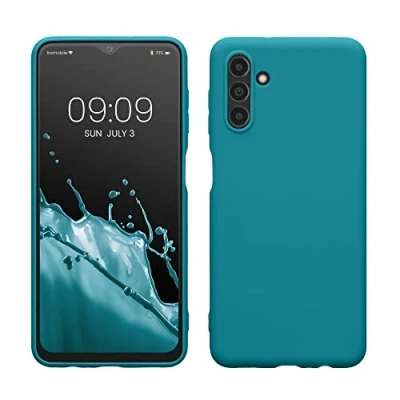 Abbildung von kwmobile Hülle kompatibel mit Samsung Galaxy A04s weiches TPU Silikon Case Cover geeignet für kabelloses Laden Petrol matt
