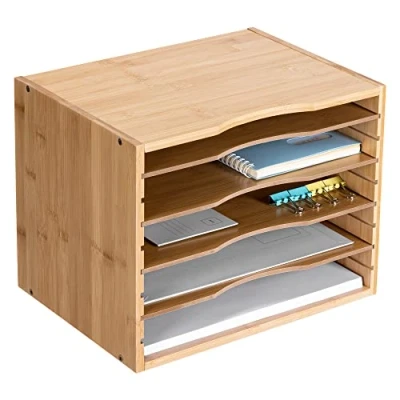 Abbildung von Navaris Briefablage Bambus 33x26x24,5cm 5 Fächer Schwarz/Weiß (1 St)