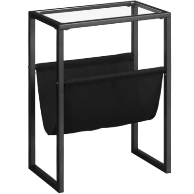 Abbildung von HOOBRO Beistelltisch Schmal, Nachttisch mit Zeitschriftenschlinge aus Stoff und Glasplatte, Geeignet für Kleine Räume, Schwarz EBK66BZ01
