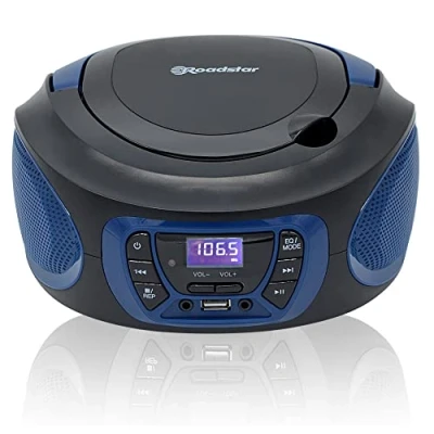 Abbildung von Roadstar CDR 365U/BL Tragbarer Radio CD Spieler Digital FM PLL, Boombox Spieler, R, RW, MP3, USB Anschluss, Stereo, AUX IN, Kopfhörerausgang, Schwarz/Blau