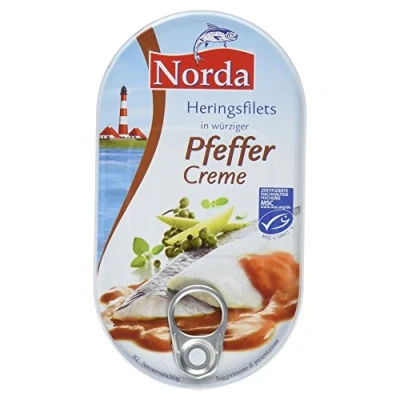 Abbildung von Heringsfilets, zarte Fisch Filets in Pfeffer Creme, MSC zertifiziert, 200 g