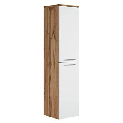 Abbildung von Badezimmer Badschrank Saturnus 130cm Eiche Weiß Regal Schrank Hochschrank Möbel