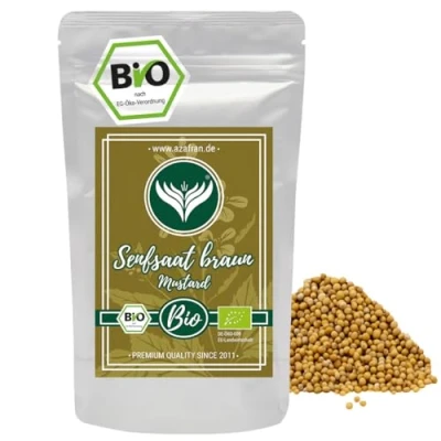 Abbildung von Azafran BIO Senfsaat braun Senfkörner ungemahlen zum Kochen Einlegegewürz schwarz ganz Senfsamen Asiatische &amp; Indische Küche 250g
