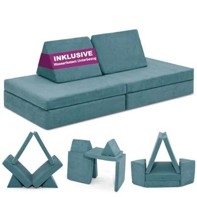 Abbildung von Linodino® Spielsofa Kindersofa aus Schaumstoff Bausteine für Kinder &amp; Kuschelecke im Kinderzimmer [OHNE Harte Teile] 10 Farben zur Wahl Krabbelkäfer Blau