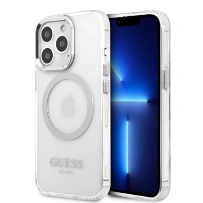 Abbildung von Guess GUHMP13LHTRMS Hülle für iPhone 13 Pro / 6,1&quot; Silber/Silver Hard case Metal Outline