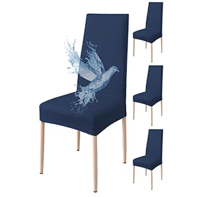 Abbildung von Poligino Stuhlhussen 4er Set Wasserdicht Stretch Universale Weich und Bequem, Stuhlbezug für Haus, Küche, Hochzeit, Restaurant, Party, Hotel, Zeremonie, Bankett Blau