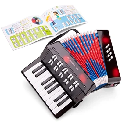 Abbildung von New Classic Toys 10057 Musikinstrument Großes Akkordeon mit Musikbuch Schwarz/Rot