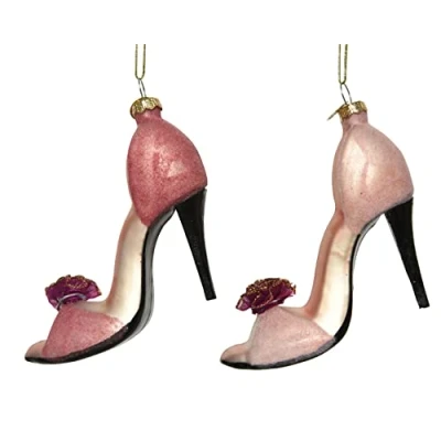 Abbildung von Kaemingk Christbaumschmuck Glas High Heels mit Blumen 1 Stück Sortiert 10cm Weihnachtskugeln rosa oder pink