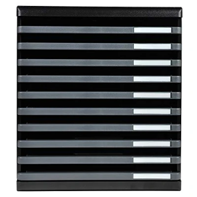 Abbildung von Exacompta 304714D Ablagebox Modulo mit 10 offene Schubladen für DIN A4+ Dokumente. Belastbare Schubladenbox hoher Kapazität mehr Platz auf dem Schreibtisch schwarz / mausgrau