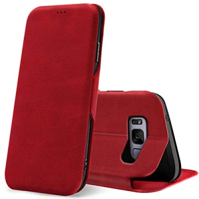 Abbildung von Verco Handyhülle für Samsung S8, Bookstyle Premium Handy Flip Cover Galaxy S8 Hülle [integr. Magnet] Book Case PU Leder Tasche, Rot