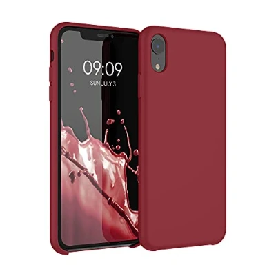 Abbildung von kwmobile Hülle kompatibel mit Apple iPhone XR Silikon Handy Case Handyhülle weiche Oberfläche kabelloses Laden Dunkelrot