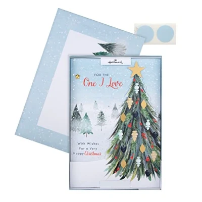Abbildung von Hallmark Weihnachtskarte mit Aufschrift I Love (in englischer Sprache), klassische Winterszene Baum Design