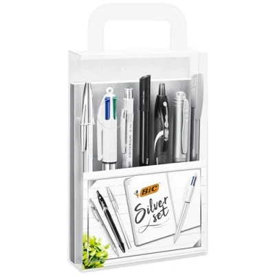 Abbildung von BIC Schreibwaren Set à 8: 2 Kugelschreiber, 1 Notizbuch, Fineliner, Bleistift, Druckbleistift, Marker und Gelroller, Silver