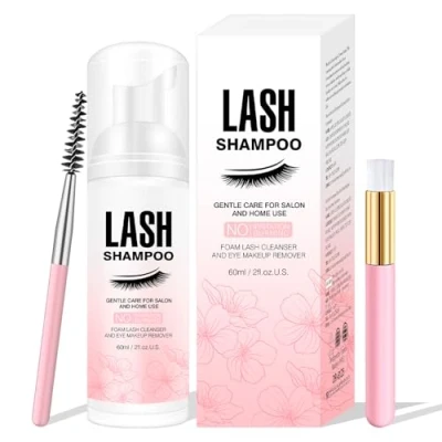 Abbildung von Wimpernshampoo Wimpernschaum Cleanser mit Reinigungsbürste Wimpernreiniger für Wimpernverlängerung Schaumwäsche zum Entfernen von Make up Rückständen Lash Shampoo Zuhause und Salon Gebrauch 60ML