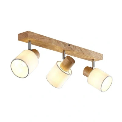 Abbildung von Lindby Strahler Wanessa, Modern, Holz, Stoff, holz hell, weiß, 3 flammig, E14, Deckenlampe