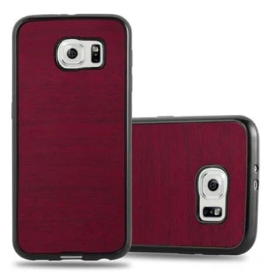 Abbildung von Cadorabo Hülle kompatibel mit Samsung Galaxy S6 Schutzhülle TPU Silikon Case Wooden Design Slim Kratzfest Weiche Gummi Rundumschutz für in Rot