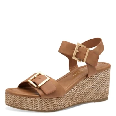 Abbildung von MARCO TOZZI Damen Sandalen mit Keilabsatz Offene Zehenpartie Modern, Braun (Cognac), 39 EU