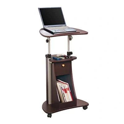 Abbildung von Techni Mobili Sit to Stand Rollbarer Verstellbarer Aufbewahrungswagen für Laptop und Computer, Schokoladenbraun