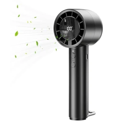 Abbildung von JATEKA Handventilator mit 3000mAh Akku USB Wiederaufladbar 5 Windstufen LED Akkustandsanzeige &amp; D Ring Haken Tragbarer Mini Ventilator für Reise, Büro, Zuhause