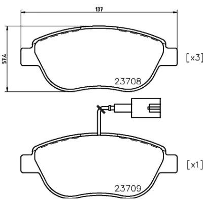 Abbildung von HELLA 8DB 355 018 831 Bremsbelagsatz mit integriertem Verschleißwarnkontakt Bremssattelschrauben Zubehör FIAT: Grande Punto Schrägheck