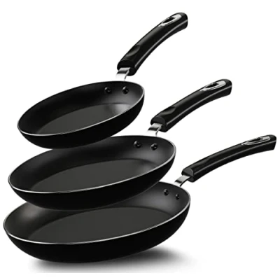Abbildung von KICHLY Antihaft Bratpfannenset, 3 teiliges Induktionskochplatten, 20cm, 24cm, 28cm professionelle Pfannensets mit Antihaftbeschichtung, Küchengeschirr (Schwarz)
