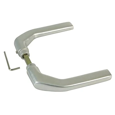 Abbildung von Amig Türgriffgarnitur aus Aluminium ohne Schild, silberfarben, ideal für Innen und Außentüren 130 x 61 mm Maximale Türstärke 65 Drücker mit funktionellem, dekorativem modernem Türgriff