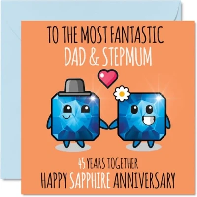 Abbildung von Süße Saphir Jubiläumskarte für Papa und Stiefmutter, 45 Jahre zusammen, Glückwunschkarten zum 45. Hochzeitstag Vater, 145 x mm, Grußkarten fünfundvierzig Jubiläen
