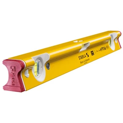 Abbildung von STABILA Wasserwaage Type R 300, 61 cm, verwindungssteifes Alu Profil, 1 Horizontal Libelle, 2 Vertikal Libellen, stoßdämpfende Endkappen, integrierte Rutsch Stopper, Made in Germany, Gelb