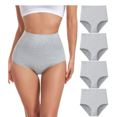 Abbildung von wirarpa Unterhosen Damen Baumwolle Unterwäsche Super Hohe Taille Frauen Slips Grau 4er Pack Größe M