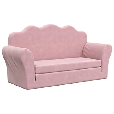 Abbildung von vidaXL Kinder Schlafsofa 2 Sitzer, in 1 Kindersofa mit Schlaffunktion, Kindersessel Sofa Abnehmbarer Bezug, Kindercouch Couch Kindermöbel, Rosa Weicher Plüsch