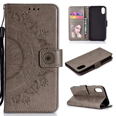 Abbildung von CoverKingz Handytasche kompatibel mit Xiaomi Redmi 9A Handy Case Kartenfach Handyhülle Flipcase klappbar Motiv Mandala Grau