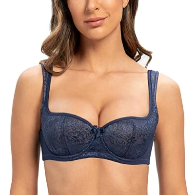 Abbildung von MELENECA Damen Balconette BH mit Bügel Sexy Spitzen Push Up Stütz Blue 75G