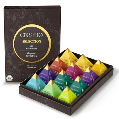Abbildung von Creano Premium Bio Kräutertee Geschenkset „ORGANIC HERBAL TEA“ 12 Pyramiden Teebeutel in 9 unterschiedlichen Sorten 30g NEUHEIT 2024*