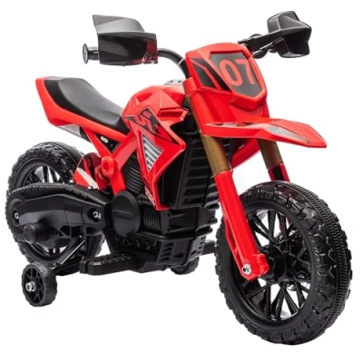 Abbildung von AIYAPLAY Elektro Kindermotorrad 6V, mit Stützrädern, Hupe und Startgeräusch, Belastbarkeit 30 kg, (1 tlg), 3 km,h, für 8 Jahre Kinder, max. Rot