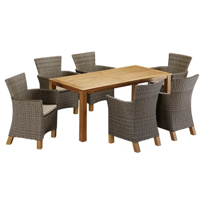 Abbildung von MERXX Garten Essgruppe &quot;Toskana&quot;, (13 tlg.), 6 Sessel, Tisch 185x90cm, Polyrattan/Akazie
