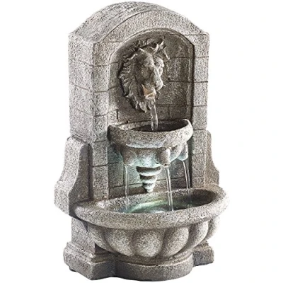 Abbildung von infactory Wasserbrunnen: Beleuchteter Zimmerbrunnen Löwenkopf mit LED und Pumpe (Zimmer Brunnen, Springbrunnen Zimmerbrunnen, beleuchtet)