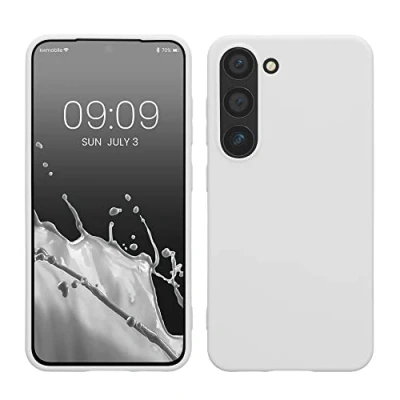 Abbildung von kwmobile Hülle kompatibel mit Samsung Galaxy S23 TPU Silikon Handyhülle Case stoßabsorbierend flexibel Kabelloses Laden Weiß matt