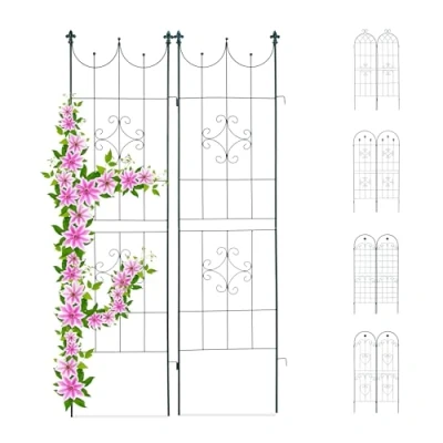 Abbildung von Relaxdays Rankgitter 2er Set, Metall, 180 x 50 cm, Rankhilfe Garten, Vintage, verzierte Spitze, zum Stecken, dunkelgrün, Design C