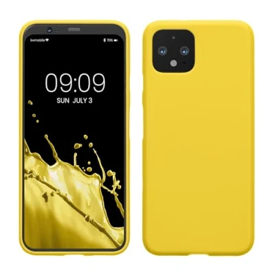 Abbildung von kwmobile Hülle kompatibel mit Google Pixel 4 weiches TPU Silikon Case Cover geeignet für kabelloses Laden Strahlend Gelb