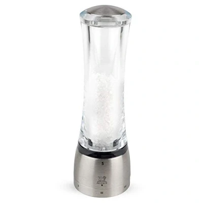 Abbildung von Peugeot Daman Manuelle Salzmühle, Mahlgradeinstellung u&#039;Select, Acryl/Edelstahl, Transparent/Silber, Höhe: 21 cm, 25458