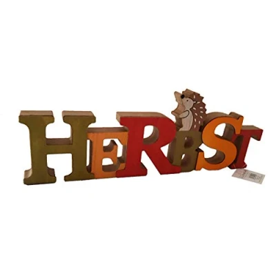 Abbildung von LB H&amp;F Schriftzug Herbst zum hinstellen Holz Natur Igel 33 cm Gross Herbstdeko (Mehrfarbig)