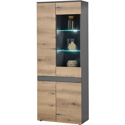 Abbildung von Stella Trading Taylor Vitrine in Anthrazit, Evoke Eiche Optik Moderner Vitrinenschrank mit LED Beleuchtung und viel Stauraum 75 x 192 38 cm (B/H/T)