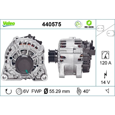 Abbildung von VALEO 440575 Lichtmaschine 14V 120A FORD: FOCUS 3 Turnier, FIESTA 6, KUGA 2, VOLVO: V50, S40 II
