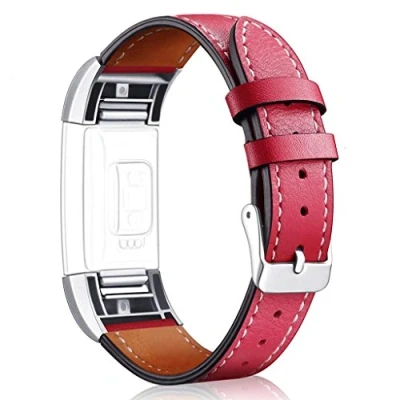 Abbildung von Aisports Leder Armband für Fitbit Charge 2 Smart Watch, verstellbares Ersatzband, Metall mit Schnalle rot
