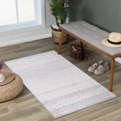 Abbildung von Surya Nice Teppich Wohnzimmer Boho, großer Schlafzimmer 80x150 cm für Esszimmer mit geometrischem Muster, Skandinavischer Wohnzimmerteppich modern in Hellgrau