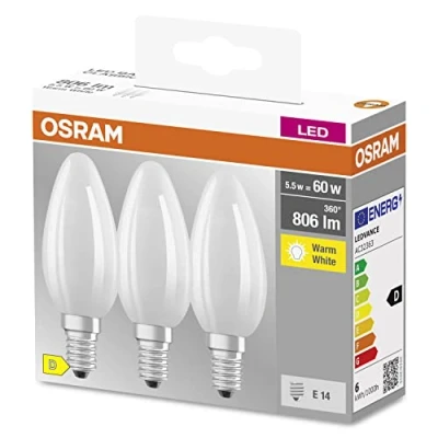 Abbildung von OSRAM Star Filament Lampe für E14 Sockel, mattes Glas ,Warmweiß (2700K), 806 Lumen, Ersatz herkömmliche 60W Leuchtmittel, nicht dimmbar, 3 er Pack