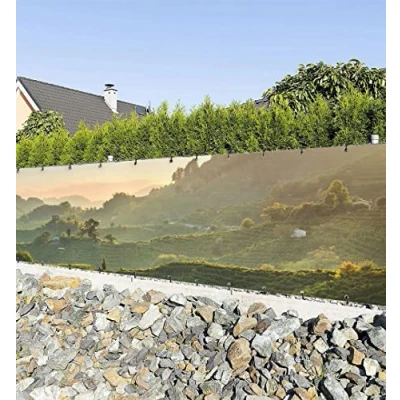 Abbildung von MyMaxxi Zaunbanner Sichtschutz gezeichnete minimalistische Berge Abdeckung für Terrasse Zaun Windschutz Sonnenschutz Blickdicht Zaunverkleidung wetterfest