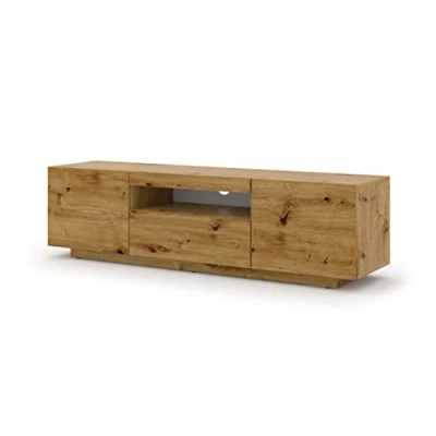 Abbildung von BIM Furniture Lowboard TV Schrank Aura 150 cm Hängend oder Stehen universal Unterschrank Fernsehschrank Board Sideboard HiFi Tisch Hängender (Artisan Eiche mit LED)